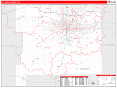 St. Joseph County, IN Digital Map Red Line Style
